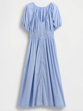 Light Blue Striped Button-Front Midi/Maxi Dress